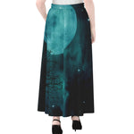 Night Sky And Full Moon Print Chiffon Maxi Skirt