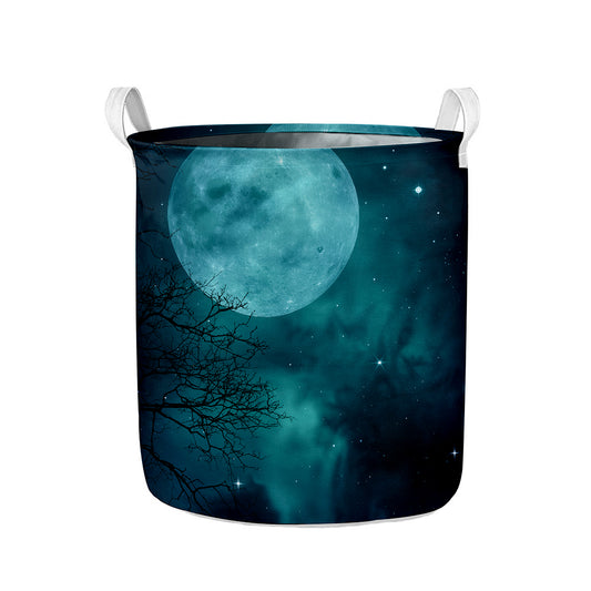 Night Sky And Full Moon Print Collapsible Laundry Basket