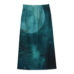 Night Sky And Full Moon Print Cotton Front Slit Maxi Skirt