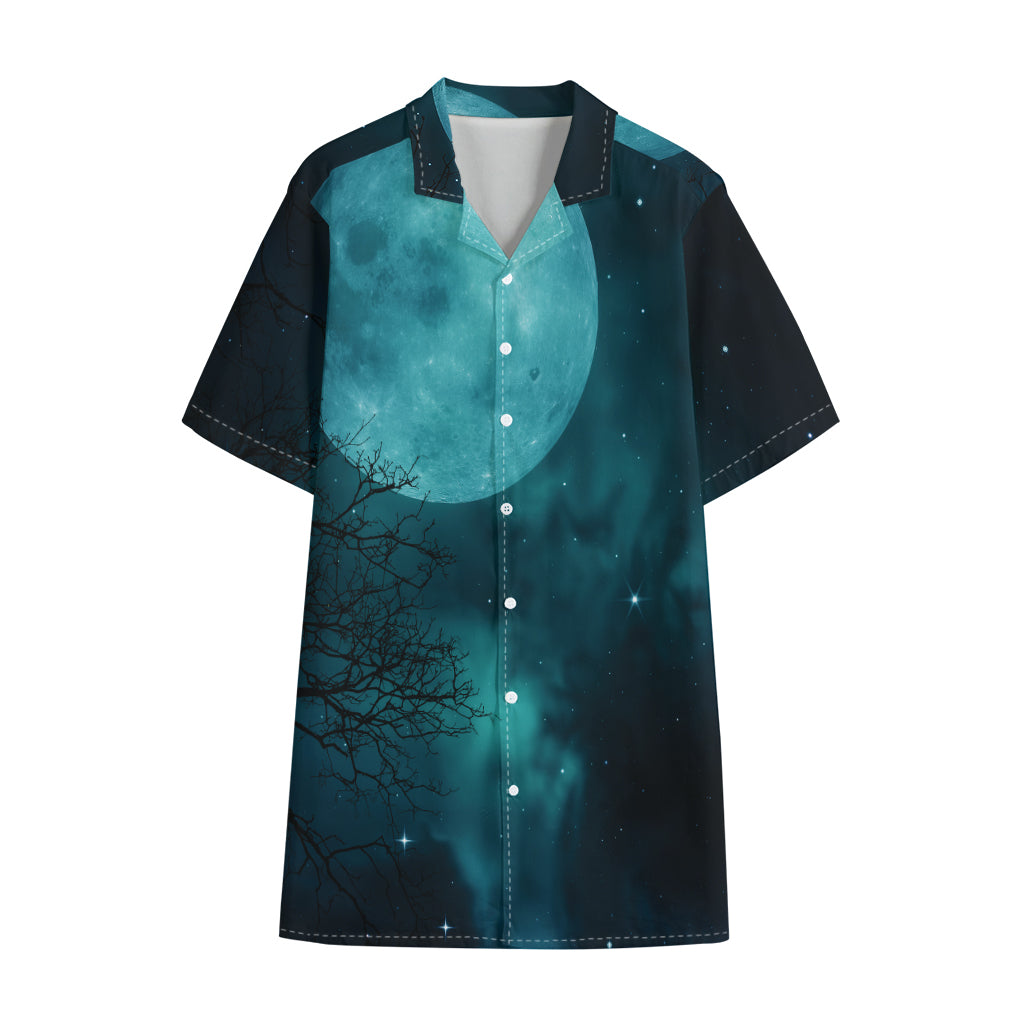 Night Sky And Full Moon Print Cotton Hawaiian Shirt