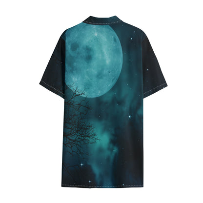 Night Sky And Full Moon Print Cotton Hawaiian Shirt