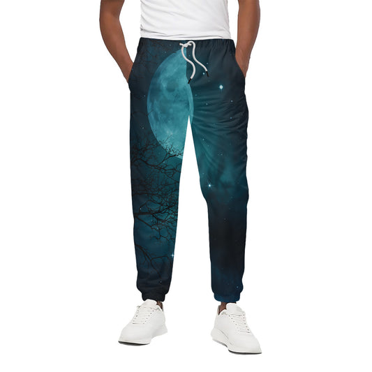 Night Sky And Full Moon Print Cotton Pants