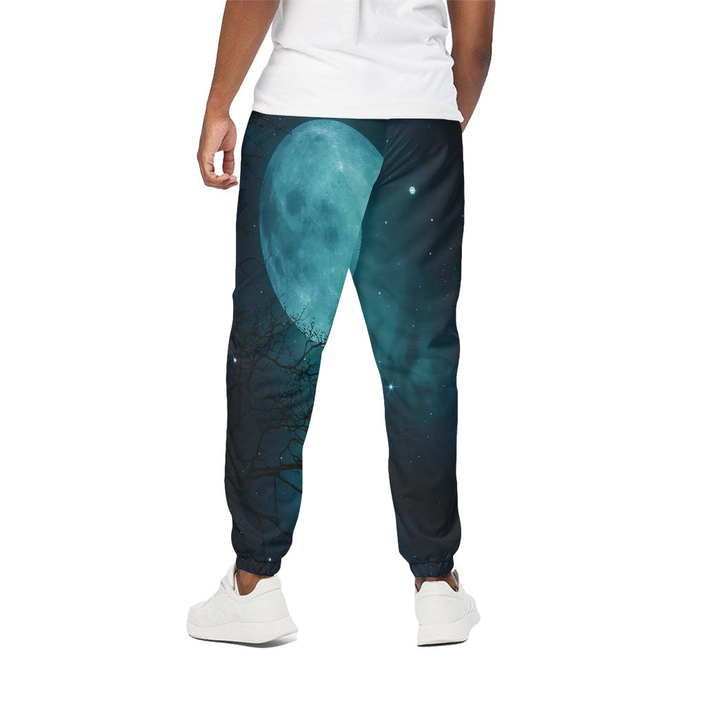 Night Sky And Full Moon Print Cotton Pants