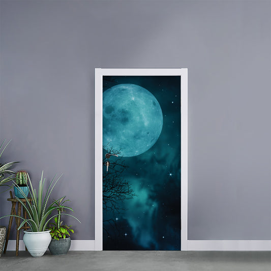 Night Sky And Full Moon Print Door Sticker
