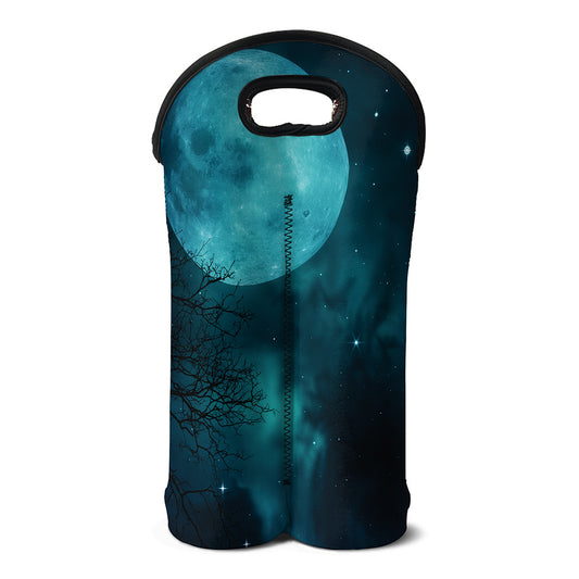 Night Sky And Full Moon Print Double Neoprene Wine Tote