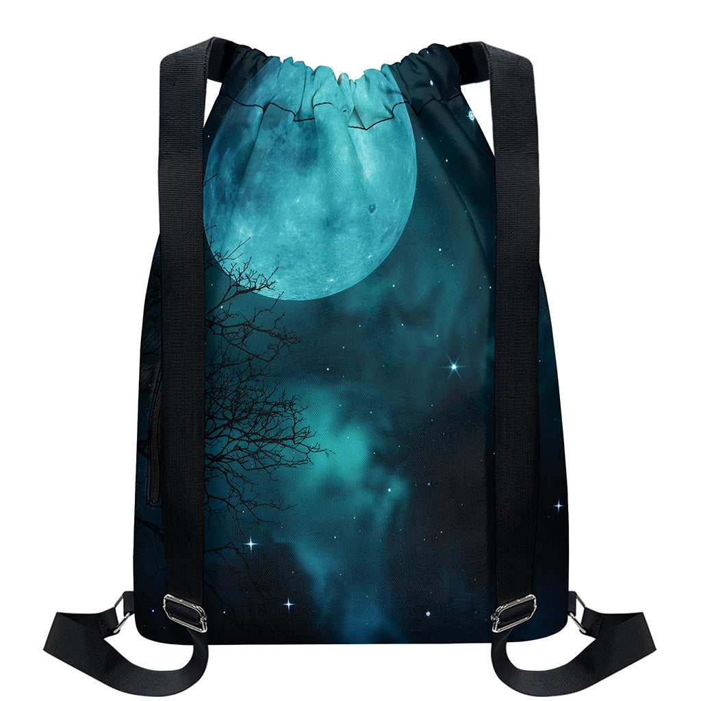 Night Sky And Full Moon Print Drawstring Backpack