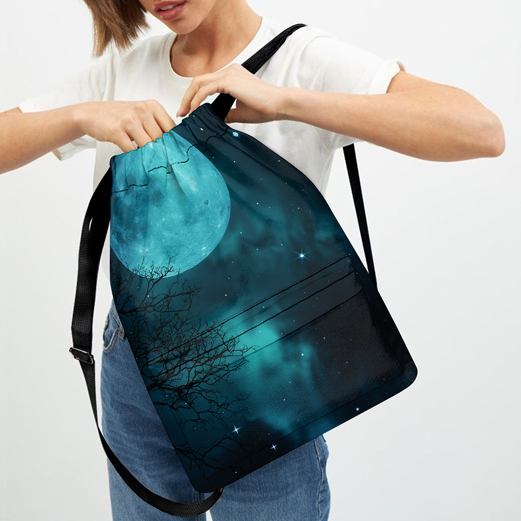 Night Sky And Full Moon Print Drawstring Backpack