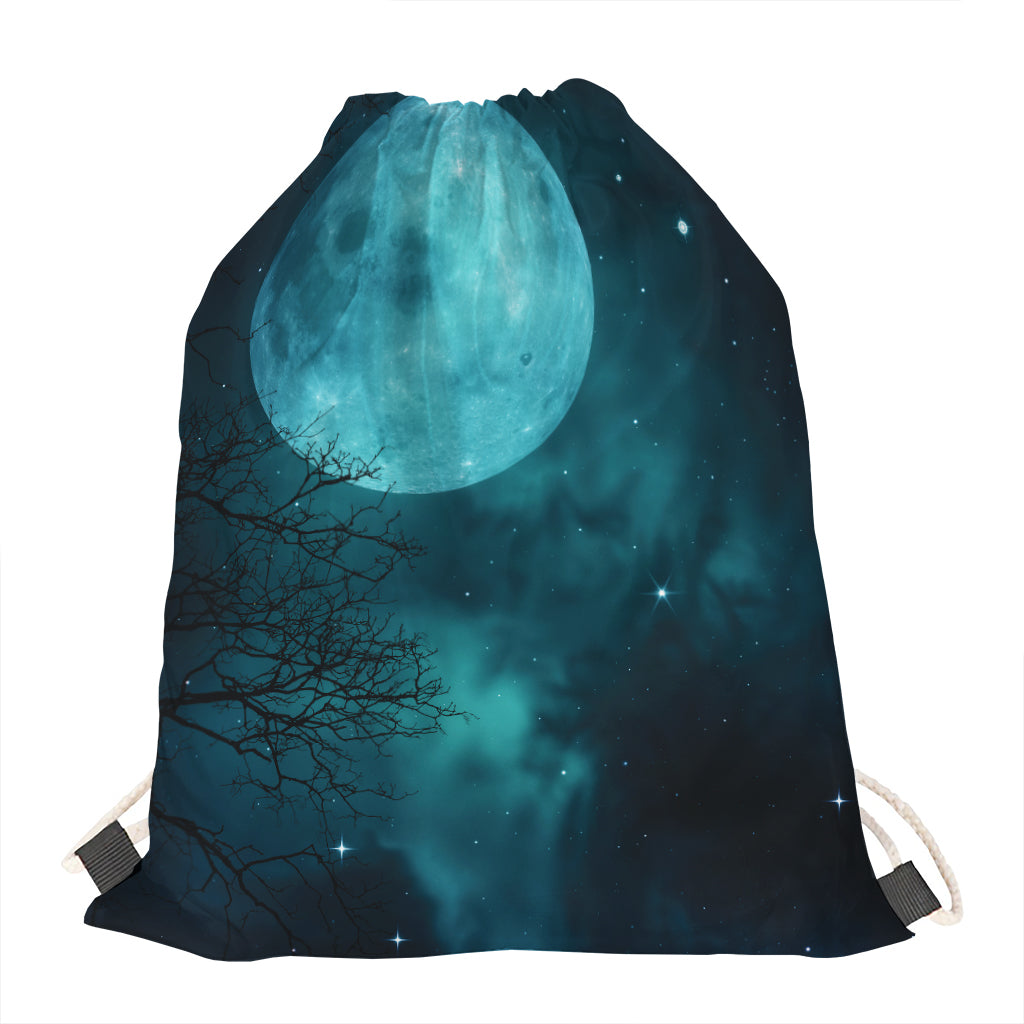 Night Sky And Full Moon Print Drawstring Bag