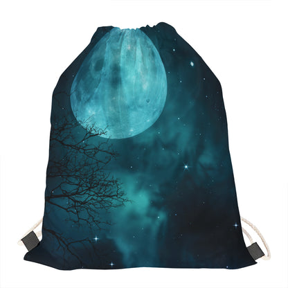 Night Sky And Full Moon Print Drawstring Bag