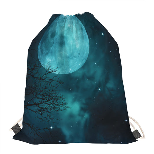 Night Sky And Full Moon Print Drawstring Bag