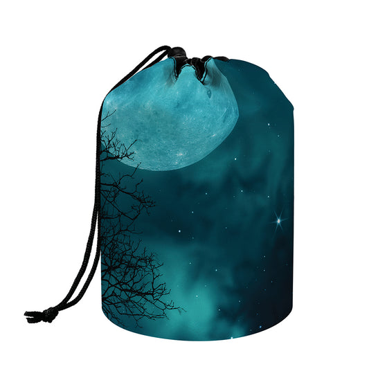 Night Sky And Full Moon Print Drawstring Makeup Bag