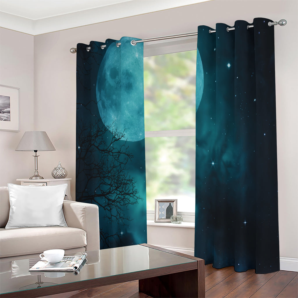 Night Sky And Full Moon Print Extra Wide Grommet Curtains