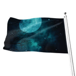 Night Sky And Full Moon Print Flag