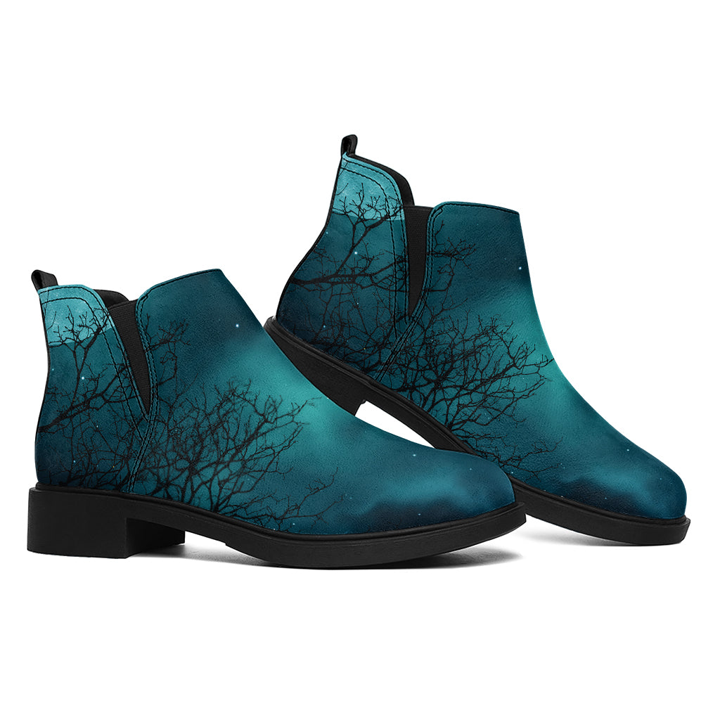 Night Sky And Full Moon Print Flat Ankle Boots