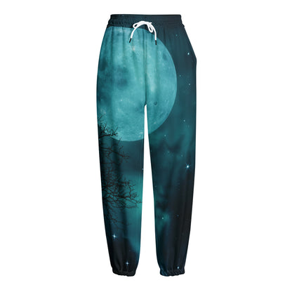 Night Sky And Full Moon Print Fleece Lined Knit Pants