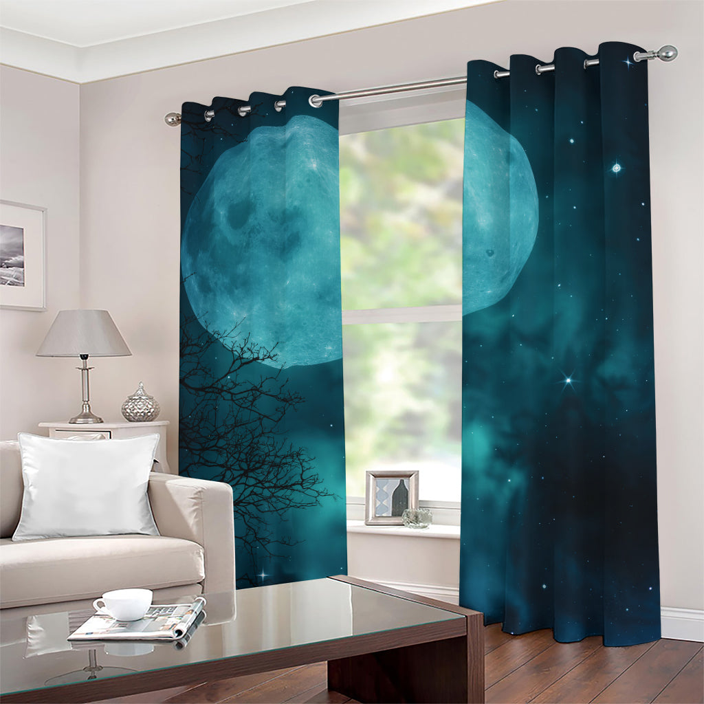 Night Sky And Full Moon Print Grommet Curtains