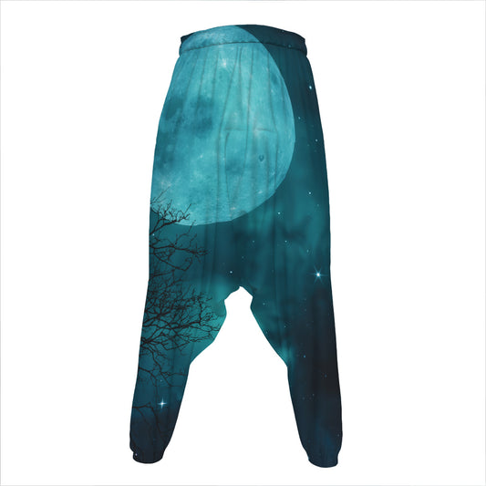Night Sky And Full Moon Print Hammer Pants