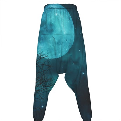 Night Sky And Full Moon Print Hammer Pants