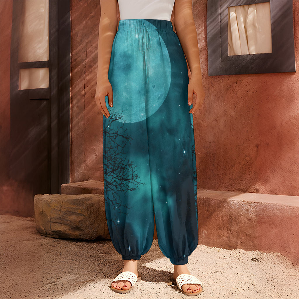 Night Sky And Full Moon Print Harem Pants