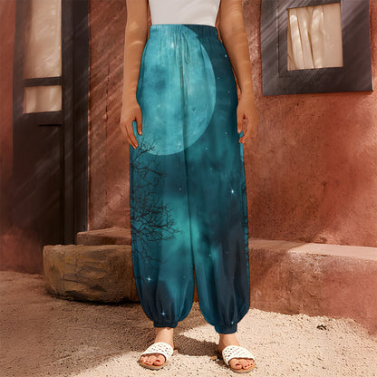 Night Sky And Full Moon Print Harem Pants