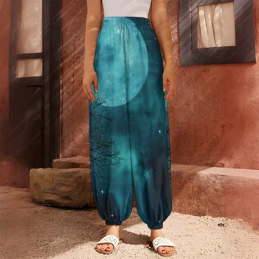 Night Sky And Full Moon Print Harem Pants