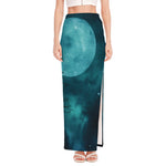 Night Sky And Full Moon Print High Slit Maxi Skirt
