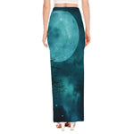 Night Sky And Full Moon Print High Slit Maxi Skirt