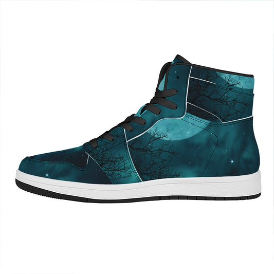 Night Sky And Full Moon Print High Top Leather Sneakers