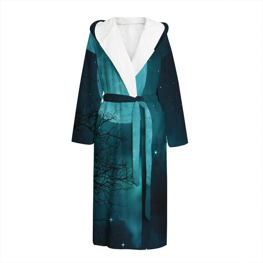 Night Sky And Full Moon Print Hooded Bathrobe