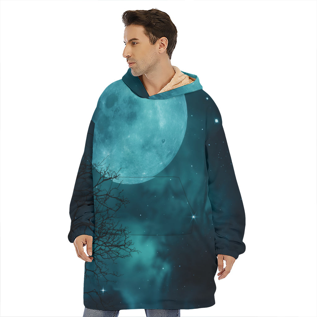 Night Sky And Full Moon Print Hoodie Blanket