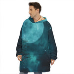 Night Sky And Full Moon Print Hoodie Blanket