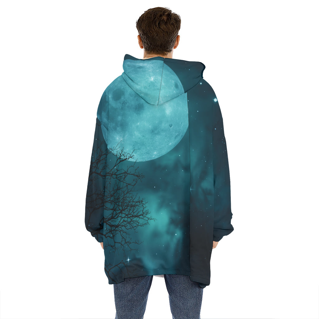 Night Sky And Full Moon Print Hoodie Blanket