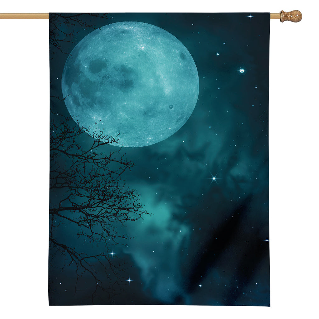 Night Sky And Full Moon Print House Flag