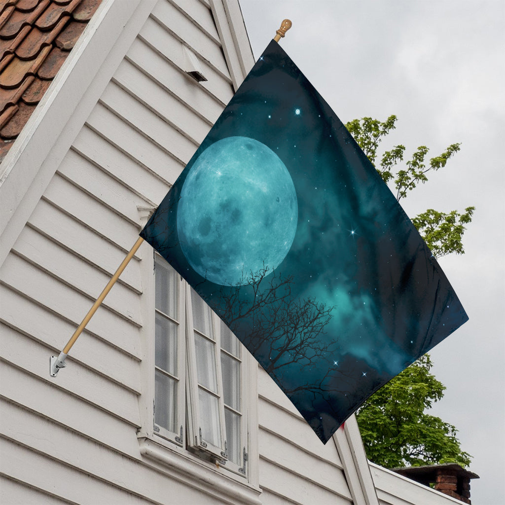 Night Sky And Full Moon Print House Flag