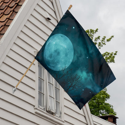Night Sky And Full Moon Print House Flag