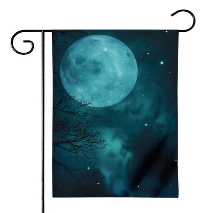 Night Sky And Full Moon Print House Flag