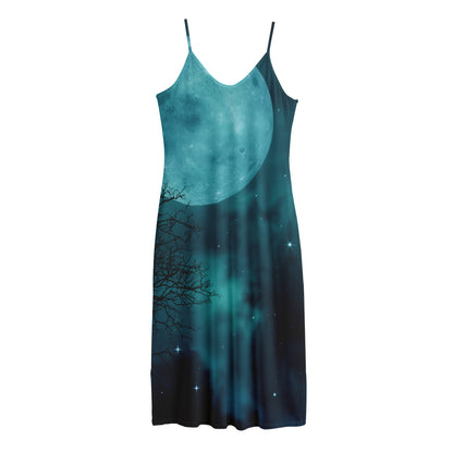 Night Sky And Full Moon Print Jersey Midi Cami Dress