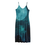 Night Sky And Full Moon Print Jersey Midi Cami Dress