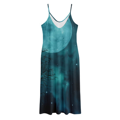 Night Sky And Full Moon Print Jersey Midi Cami Dress