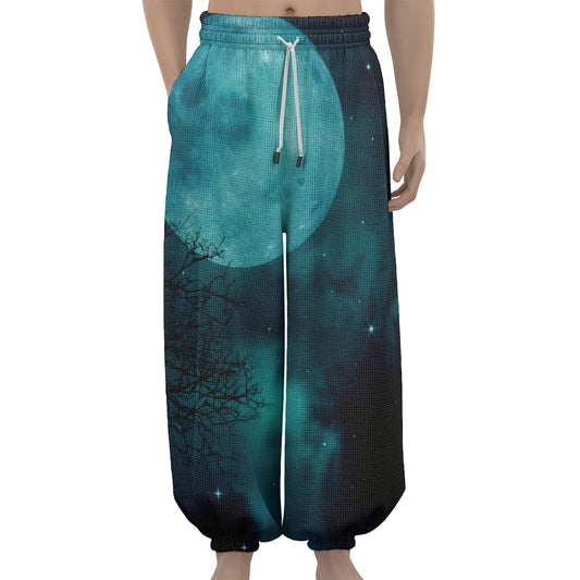 Night Sky And Full Moon Print Lantern Pants