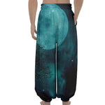 Night Sky And Full Moon Print Lantern Pants
