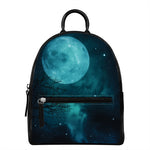 Night Sky And Full Moon Print Leather Backpack