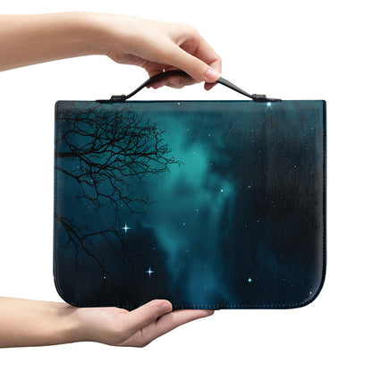 Night Sky And Full Moon Print Leather Bible Cover