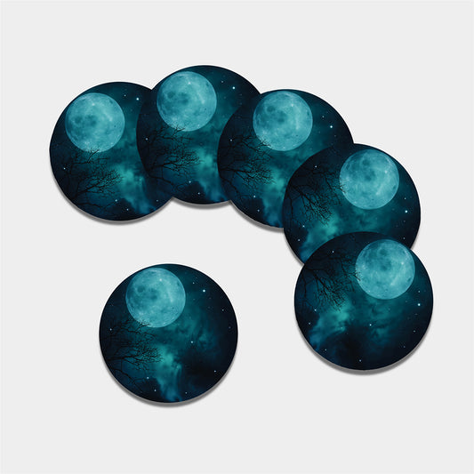 Night Sky And Full Moon Print Leather Coaster Set