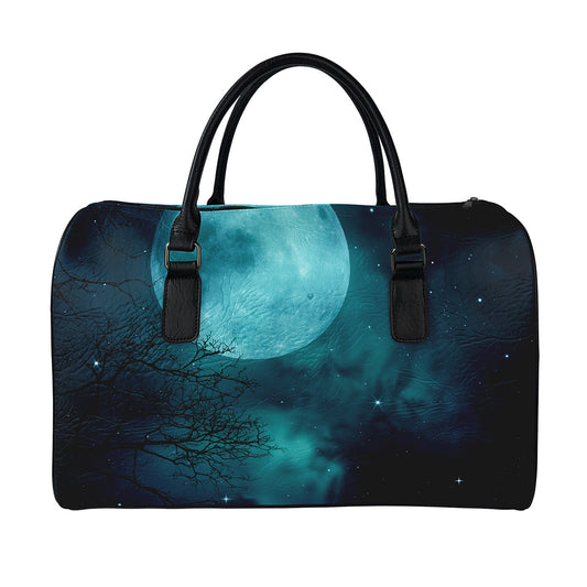 Night Sky And Full Moon Print Leather Duffle Bag
