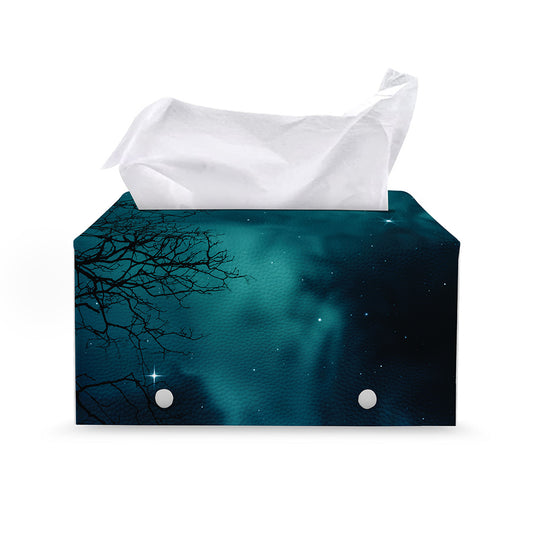 Night Sky And Full Moon Print Leather Tissue Box Cover