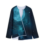 Night Sky And Full Moon Print Long Sleeve Short Coat