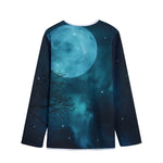 Night Sky And Full Moon Print Long Sleeve Short Coat