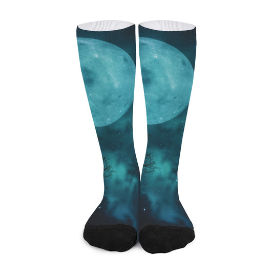 Night Sky And Full Moon Print Long Socks