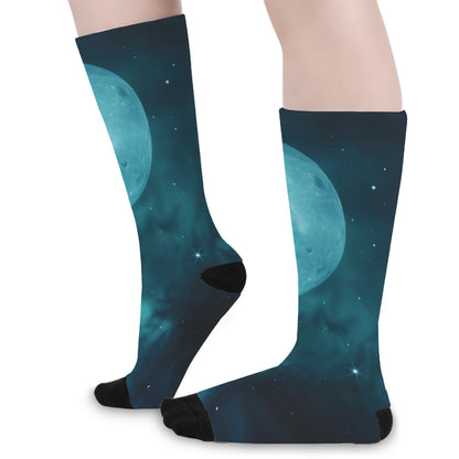 Night Sky And Full Moon Print Long Socks